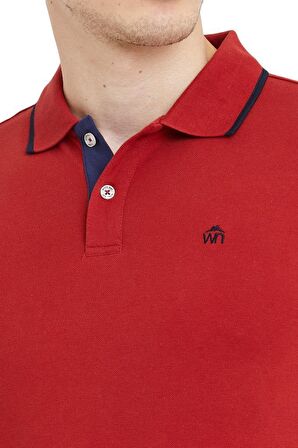 Polo Yaka Çizgili Pamuklu Erkek T-shirt Bordo-S