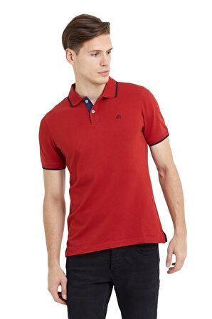 Polo Yaka Çizgili Pamuklu Erkek T-shirt Bordo-M