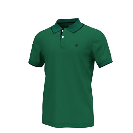 Polo Yaka Çizgili Pamuklu Erkek T-shirt Yeşil-XL
