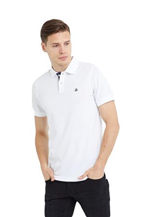 Polo Yaka Pamuklu Erkek T-shirt Beyaz-M