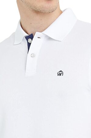 Polo Yaka Pamuklu Erkek T-shirt Beyaz-M