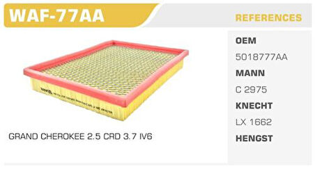 Winkel WAF-77AA Hava Filtresi Cherokee 01-Commander 05-2.5 CRDI 2.8 CRDI 3.0 CRDI 3.7 4.7 Kolı: 36 Ad FN6102