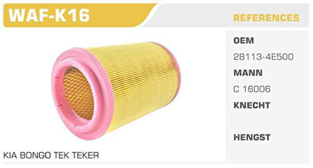 Winkel WAF-K16 Hava Filtresi Bongo K2900 08-(Kısa-Tek Teker) Kolı: 18 Ad FN0007