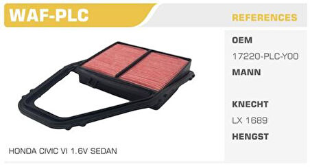 Winkel WAF-PLC Hava Filtresi Civic VII 01-06 1.4 1.6 1.7 VTEC 2.0 Type-R Kolı: 40 Ad FN3518
