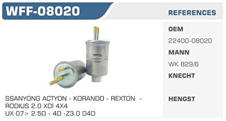 Winkel WFF-08020 Mazot Filtresi Actyon I 07-Kyron Rexton 04-Rodius 05-2.0 XDI (3 Borulu) FN0206