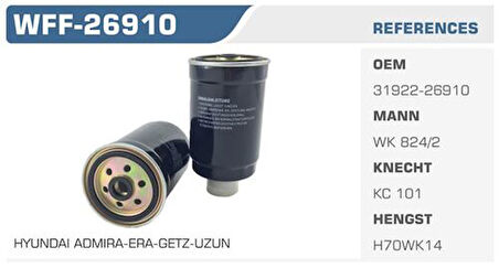 Winkel WFF-26910 Mazot Filtresi Accent Admire Accent III Getz Rio Sorento 1.5 CRDI 2.5 CRDI Kolı: 24 Ad FN0062