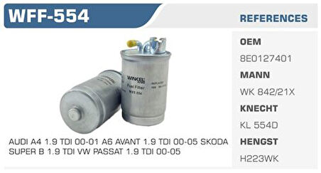 Winkel WFF-554 Mazot Filtresi A4 A6 2.0 TDI Kolı: 50 Ad 