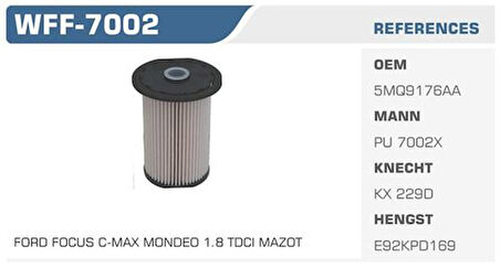 Winkel WFF-7002 Mazot Filtresi Focus C-Max Mondeo 1.8 Kolı: 50 Ad 