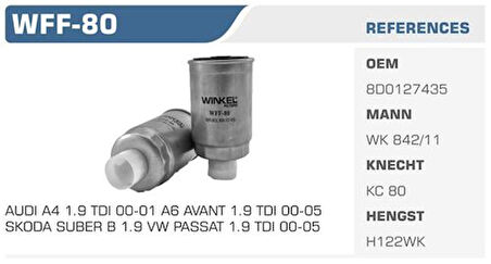 Winkel WFF-80 Mazot Filtresi Passat A4 A6 1.9 TDI Kolı: 50 Ad FN2069A