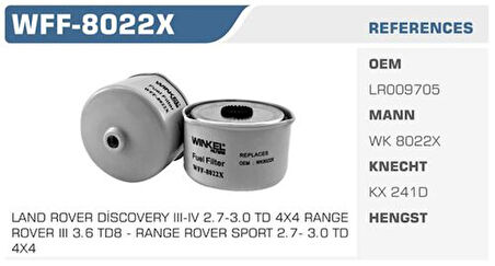 Winkel WFF-8022X Yakıt Filtresi Discovery Range Rover 3.0TD Kolı: 50 Ad FN2217