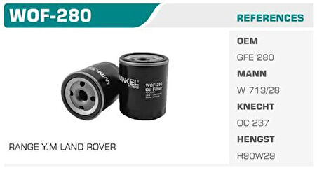 Winkel WOF-280 Yağ Filtresi 45 75 200 400 1.4 1.6 1.8 Kolı: 24 Ad 