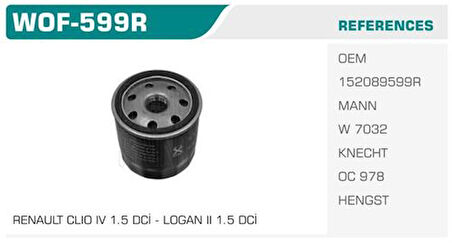 Winkel WOF-599R Yağ Filtresi Clio IV 12-Logan II 12-Dokker 12-1.5 DCI Kolı: 24 Ad FN1058A