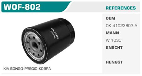 Wınkel Wof-802 Yağ Filtresi Bongo K3500 Pregıo Kolı:24 Ad.