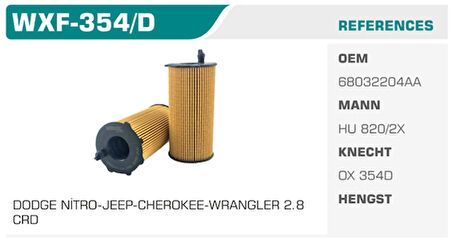 Winkel WXF-354D Yağ Filtresi Cherokee Wrangler Nitro 2.8 Crd Kolı: 50 Ad 