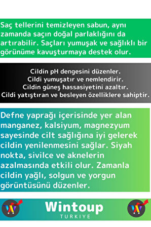 Özel Üretim %100 Doğal Saç Cilt Vücut Kullanımına Uygun Saç Derisine Etkili Doğal Defne Sabunu 3'lü