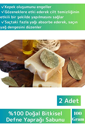 Bitkisel %100 Saf Saç Cilt Vücut Kullanım Saç Derisine Etkili Defne Sabunu 2 Adet 100gr