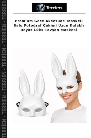 Premium Gece Aksesuarı Maskeli Balo Fotoğraf Çekimi Uzun Kulaklı Beyaz Lüks Tavşan Maskesi