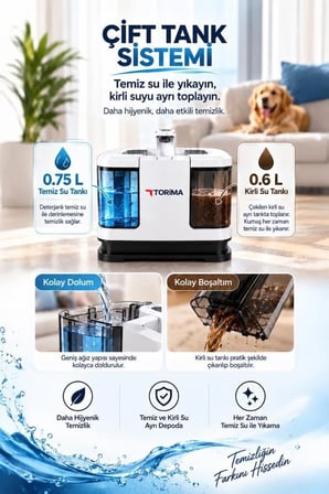 Temiz Ev Temizlik Aleti Pratik Bakım Halı ve Koltuk Yıkama Makinesi TCC02 Beyaz 1IN1