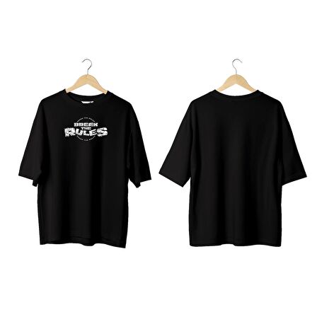 Wicold Break The Rules Baskılı Oversize T-Shirt Erkek Tişört Unisex Tişört Kadın Tişört
