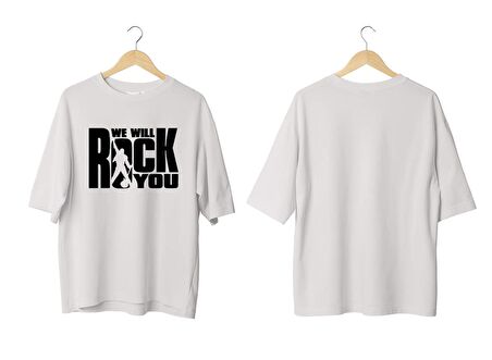 Wicold We Will Rock You Baskılı Oversize T-Shirt Erkek Tişört Unisex Tişört Kadın Tişört
