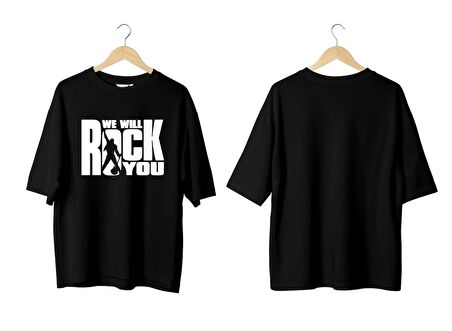 Wicold We Will Rock You Baskılı Oversize T-Shirt Erkek Tişört Unisex Tişört Kadın Tişört