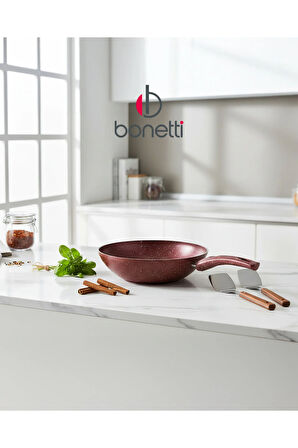 Granit Kırmızı Wok Tava | 26 cm | Yapışmaz Yüzey