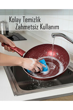 Granit Kırmızı Wok Tava | 26 cm | Yapışmaz Yüzey