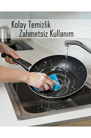 Granit Siyah Wok Tava | 26 cm | Yapışmaz Yüzey
