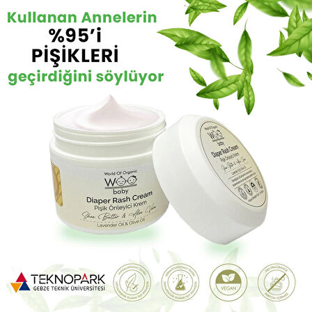 WOO BABY %100 Doğal Bebek Pişik Önleyici ve Onarıcı Rahatlatıcı Nemlendirici - Hassas Cilt - Pişik Krem 50ml x 3