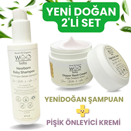 %100 Doğal Yenidoğan Bebek Şampuanı 200 ml ve Bebek Pişik Önleyici Krem 50 ml - 2'li Set