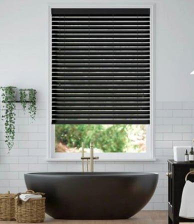Wooden Blinds %100 Doğal Ahşap Jaluzi Perde 50mm, Alüminyum Kasalı Yüksek Kaliteli - Siyah