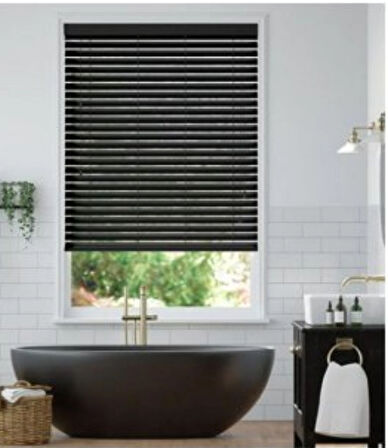 Wooden Blinds %100 Doğal Ahşap Jaluzi Perde 50mm, Alüminyum Kasalı Yüksek Kaliteli - Siyah