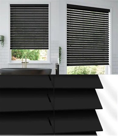 Wooden Blinds %100 Doğal Ahşap Jaluzi Perde 50mm, Alüminyum Kasalı Yüksek Kaliteli - Siyah