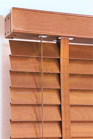 Wooden Blinds %100 Doğal Ahşap Jaluzi Perde 50mm, Alüminyum Kasalı Yüksek Kaliteli - Tarçın Kahvesi