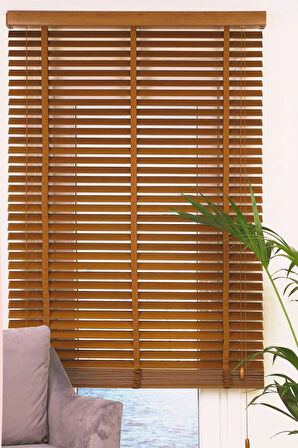 Wooden Blinds %100 Doğal Ahşap Jaluzi Perde 50mm, Alüminyum Kasalı Yüksek Kaliteli - Tarçın Kahvesi