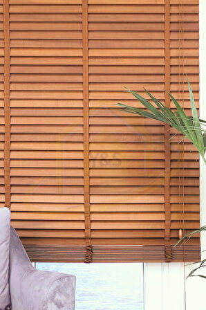 Wooden Blinds %100 Doğal Ahşap Jaluzi Perde 50mm, Alüminyum Kasalı Yüksek Kaliteli - Tarçın Kahvesi