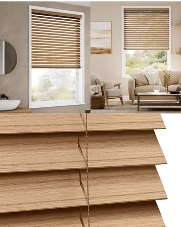 Wooden Blinds %100 Doğal Ahşap Jaluzi Perde 50mm,Alüminyum Kasalı Yüksek Kaliteli - A.Meşe WDMI/013PW (KURDELASIZ)