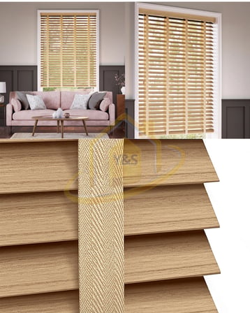 Wooden Blinds %100 Doğal Ahşap Jaluzi Perde 50mm,Alüminyum Kasalı Yüksek Kaliteli - Doğal Meşe (KURDELALI)