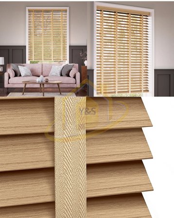 Wooden Blinds %100 Doğal Ahşap Jaluzi Perde 50mm,Alüminyum Kasalı Yüksek Kaliteli - Doğal Meşe (KURDELALI)