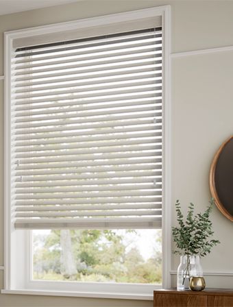 Wooden Blinds %100 Doğal Ahşap Jaluzi Perde 50mm, Alüminyum Kasalı Yüksek Kaliteli - Gümüş Gri MI/009PWB (KURDELASIZ)