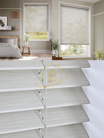 Wooden Blinds %100 Doğal Ahşap Jaluzi Perde 50mm, Alüminyum Kasalı Yüksek Kaliteli - Gümüş Gri MI/009PWB (KURDELASIZ)