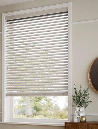 Wooden Blinds %100 Doğal Ahşap Jaluzi Perde 50mm, Alüminyum Kasalı Yüksek Kaliteli - Gümüş Gri MI/009PWB (KURDELASIZ)
