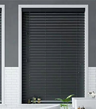 Wooden Blinds %100 Doğal Ahşap Jaluzi Perde 50mm, Alüminyum Kasalı Yüksek Kaliteli - Antrasit (KURDELASIZ)