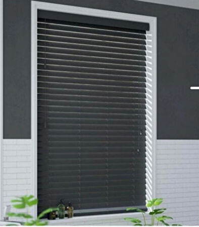 Wooden Blinds %100 Doğal Ahşap Jaluzi Perde 50mm, Alüminyum Kasalı Yüksek Kaliteli - Antrasit (KURDELASIZ)