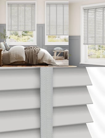 Wooden Blinds %100 Doğal Ahşap Jaluzi Perde 50mm,Alüminyum Kasalı Yüksek Kaliteli - Açık Gri (KURDELALI)