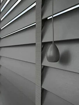 Wooden Blinds %100 Doğal Ahşap Jaluzi Perde 50mm, Alüminyum Kasalı Yüksek Kaliteli - Antrasit