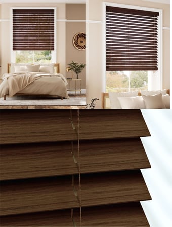 Wooden Blinds %100 Doğal Ahşap Jaluzi Perde 50mm, Alüminyum Kasalı Yüksek Kaliteli - Kahverengi MI/910PWB (KURDELASIZ)