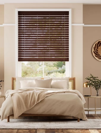 Wooden Blinds %100 Doğal Ahşap Jaluzi Perde 50mm, Alüminyum Kasalı Yüksek Kaliteli - Kahverengi MI/910PWB (KURDELASIZ)