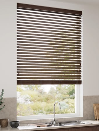 Wooden Blinds %100 Doğal Ahşap Jaluzi Perde 50mm, Alüminyum Kasalı Yüksek Kaliteli - Kahverengi MI/910PWB (KURDELASIZ)