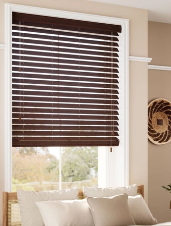 Wooden Blinds %100 Doğal Ahşap Jaluzi Perde 50mm, Alüminyum Kasalı Yüksek Kaliteli - Kahverengi MI/910PWB (KURDELASIZ)